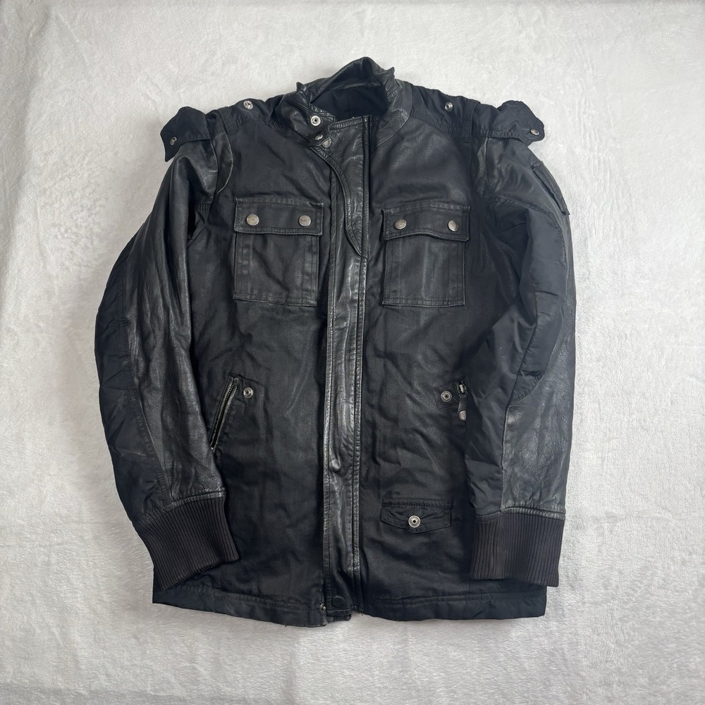 Diesel Black‎ Full Zip Long Sleeve Faux Leather Jacket W/ Hoodie Men's Small